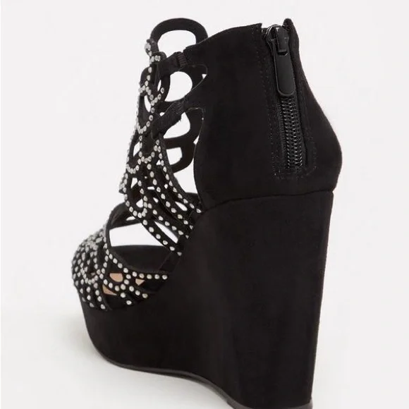 Torrid Black Rhinestone Wedge Sandals - Picture 3 of 4